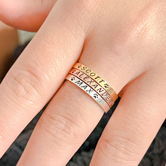 Engraved Pet Name Stackable Ring